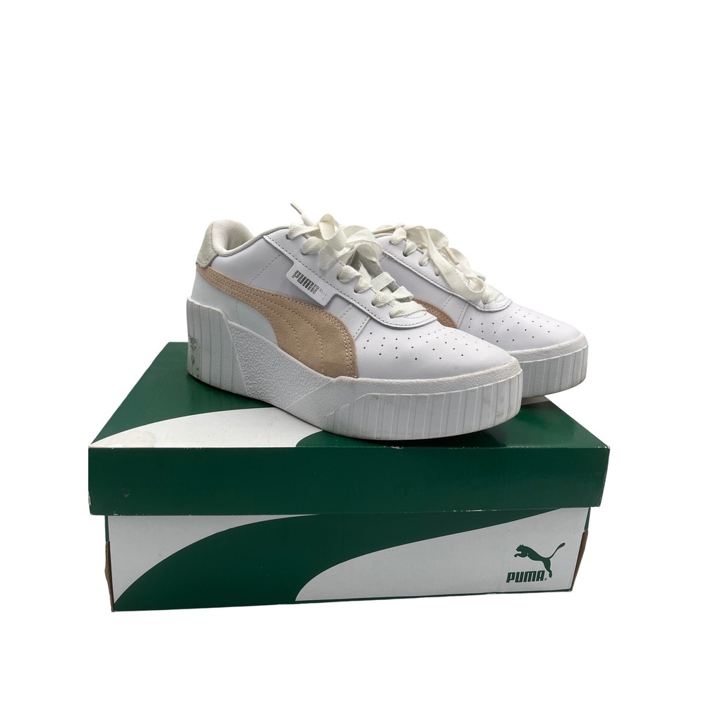 Puma Cali Wedge White Tan Platform Sneakers 374952-01 Womens Size 6